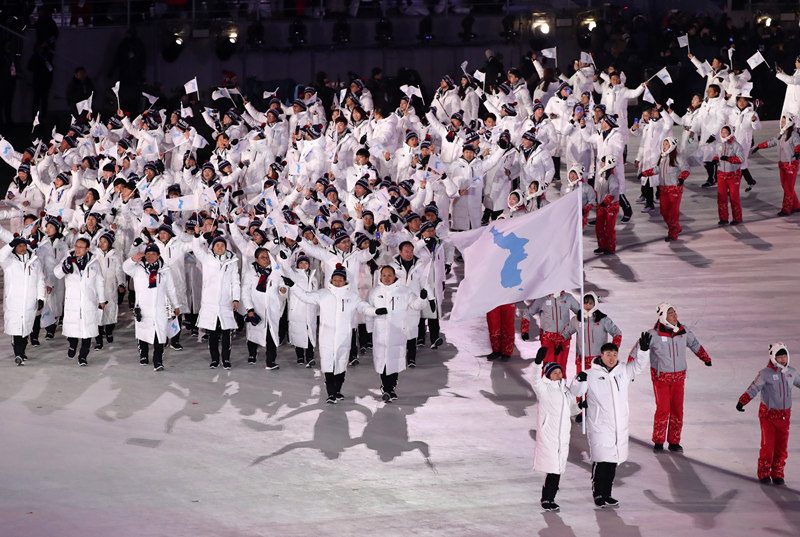 平昌冬奧會開幕式 朝韓舉“朝鮮半島旗”共同入場